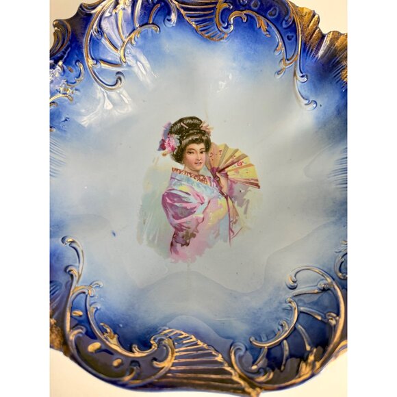 JPF Germany Japanese Geisha Bowl Decorative Porcelain Cobalt Blue Gold Gilt Home - Picture 14 of 15